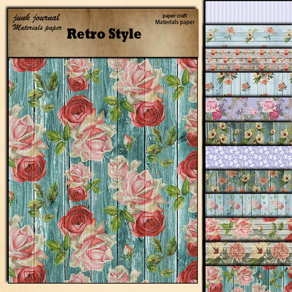 12 piezas de papel texturizado con rosas vintage