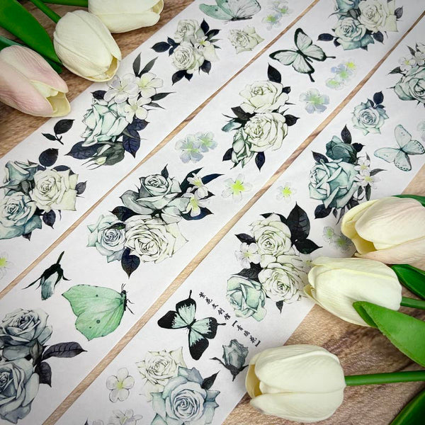 6cm*100cm Blue glass flower Die Cutting Washi/PET Tape