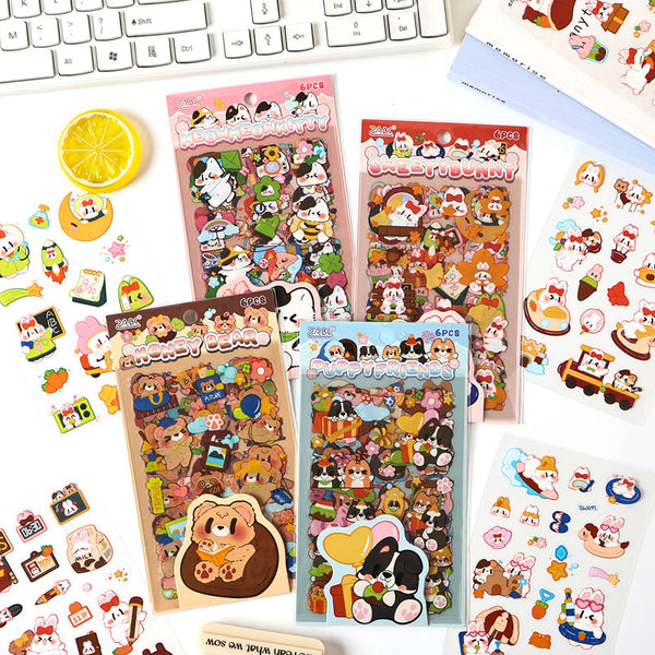 6PCS Daily Life of Cute Pets series sticker