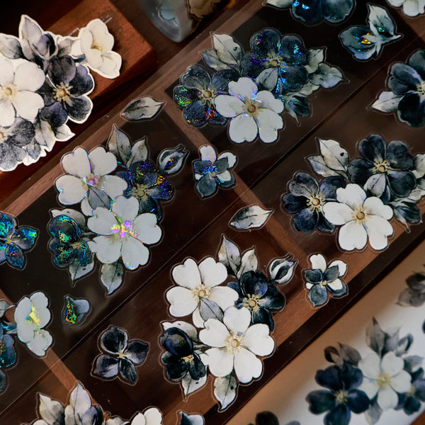 Whole Roll 5.5cm*6m Black White Narrative Die Cutting Washi/PET/Shell Light PET Tape