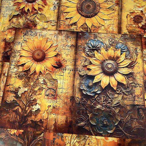 6 piezas de papel de fondo con diseño de girasol Steampunk