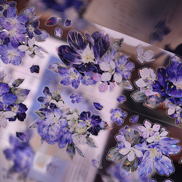 5.5cm*150cm Blue island flower Die Cutting Washi/PET/Shell Light PET Tape