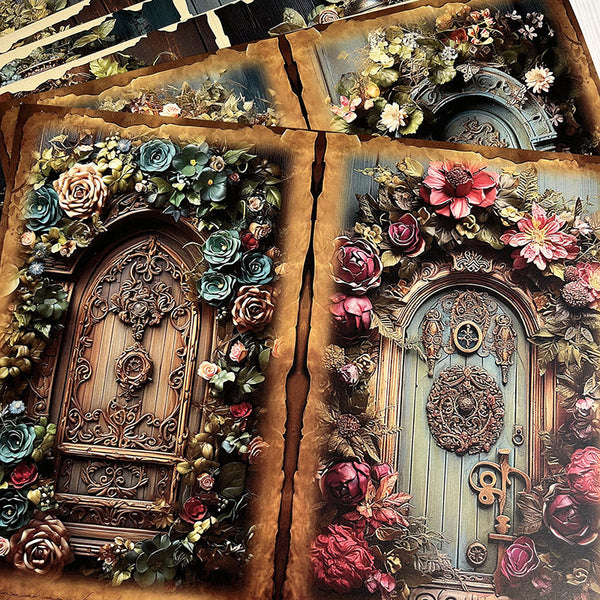 12PCS Flowery elf wooden door background paper