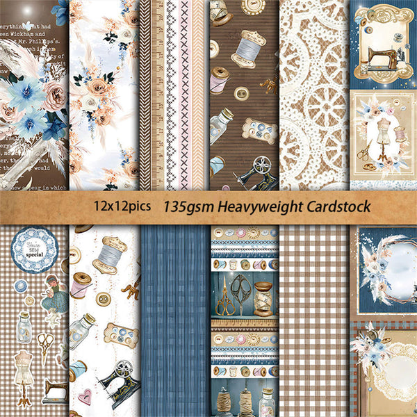 12PCS Retro sewing material paper