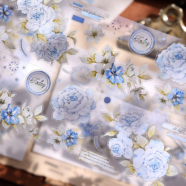 5.5cm*150cm Romantic blue flower Die Cutting Washi/PET/Shell Light PET Tape