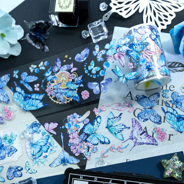 Blue shadow butterfly Shell Light Silver PET Tape
