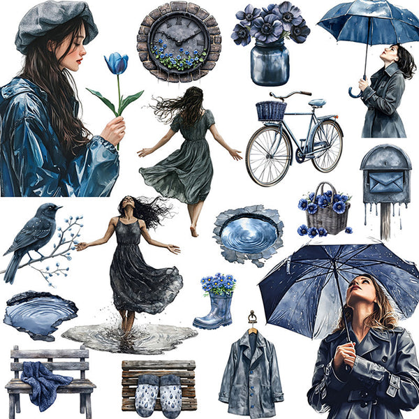20PCS Blue rainy day sticker