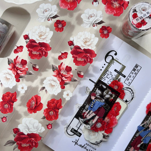 6cm*50cm Red white camellia Die Cutting PET Tape