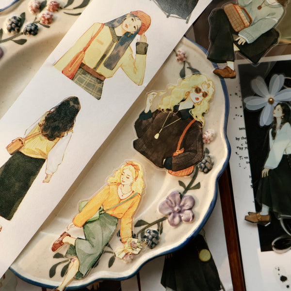 Whole Roll 5.5cm*5m Retro lady Die Cutting Washi/PET Tape