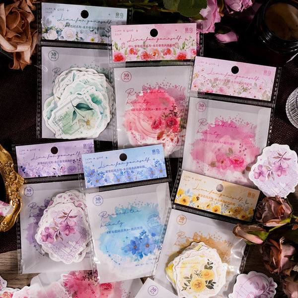 30PCS Mist dyed flower series sticker