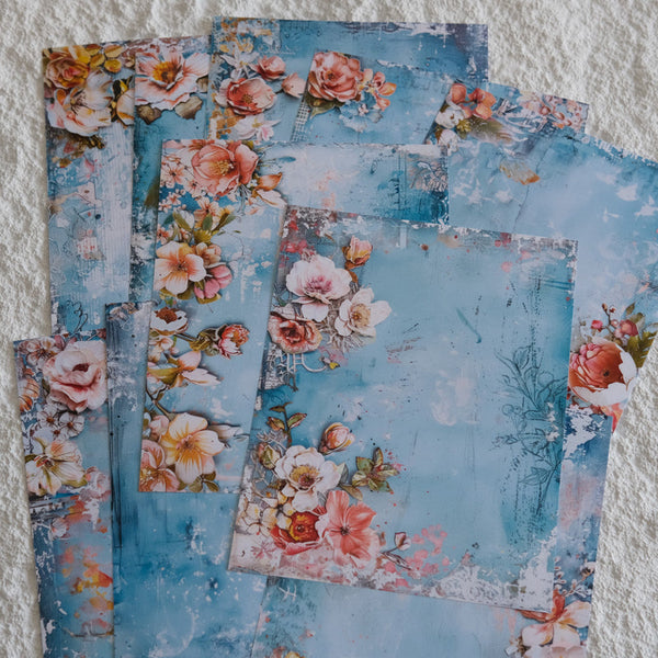 20PCS Blue garden flower background paper