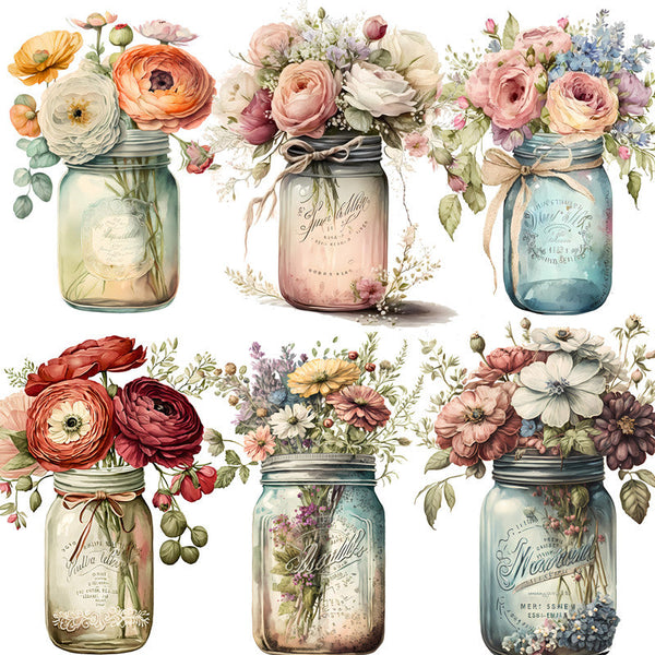 12PCS Flowers in glass bottles sticker