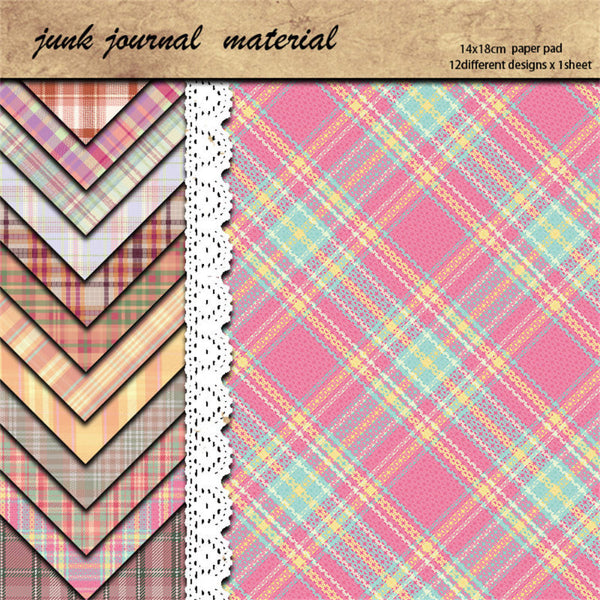 12PCS Pink check pattern material paper