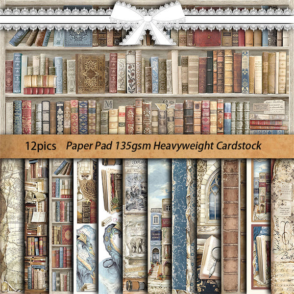 12PCS Retro Library material paper