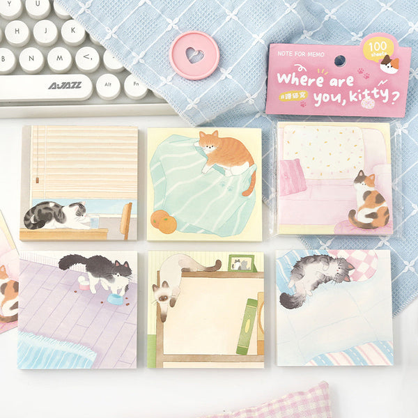 100PCS Where Did the Cat Go Series note paper