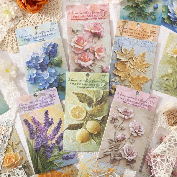 10PCS Dream Collection Flower Letter Series material paper