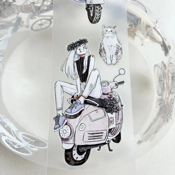 Whole Roll 6.5cm*5m Ride bike to chase the wind Die Cutting Washi/Fog PET Tape