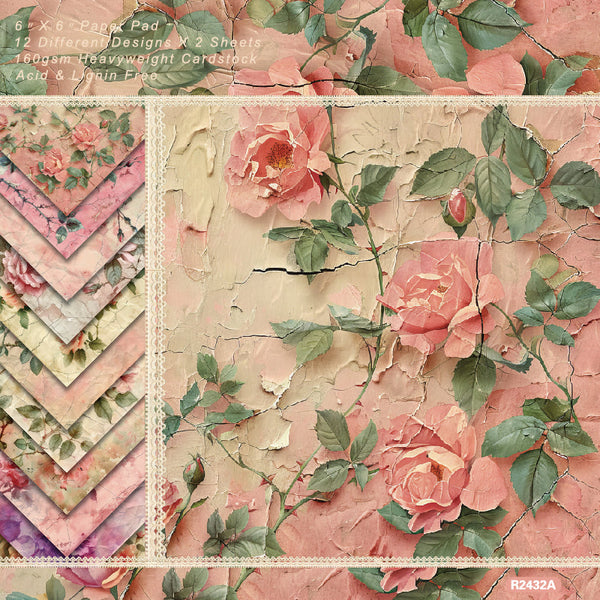 24PCS Pink rose background paper