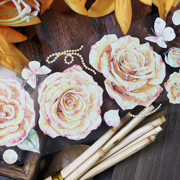 Whole Roll 6cm*5m Golden rose Shell Light PET Tape