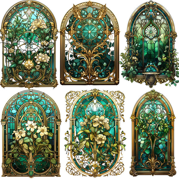 12 piezas de pegatinas para ventana con diseño de flores de arte verde