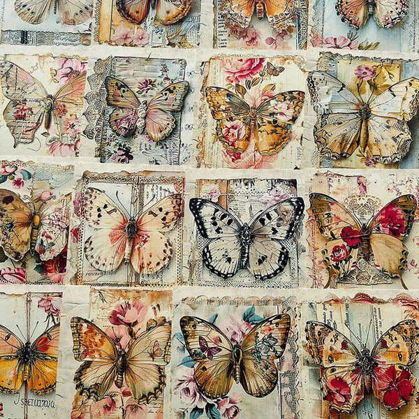 48 piezas de papel de fondo para tarjetas con flores de mariposa