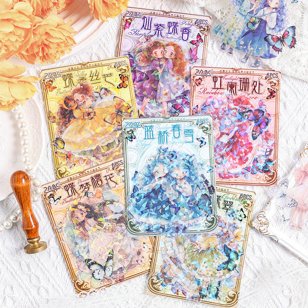 6PCS Fan butterfly girl series sticker