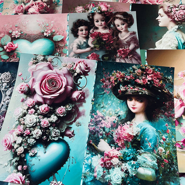 15 STÜCKE Retro romantische Barock blume mädchen hintergrund papier