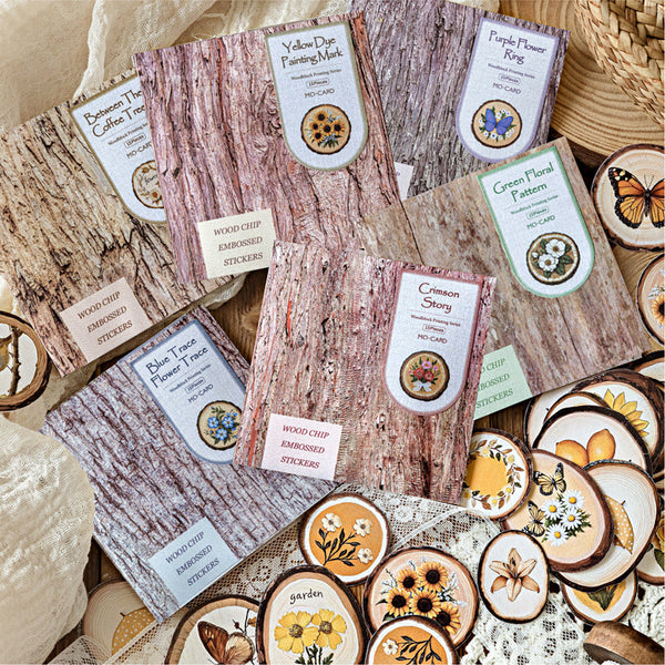 15PCS Wood chip printing series sticker