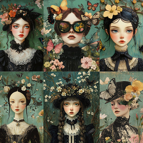 16PCS Retro dark girl sticker