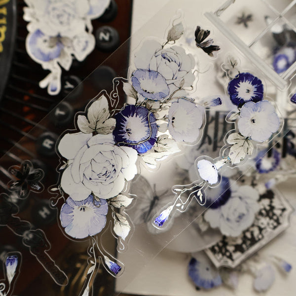 6.5cm*120cm Blue Window flowers Die Cutting Washi/PET/Shell Light PET Tape