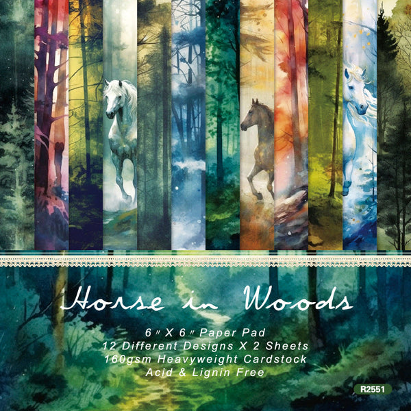 24PCS Horse in woods background paper