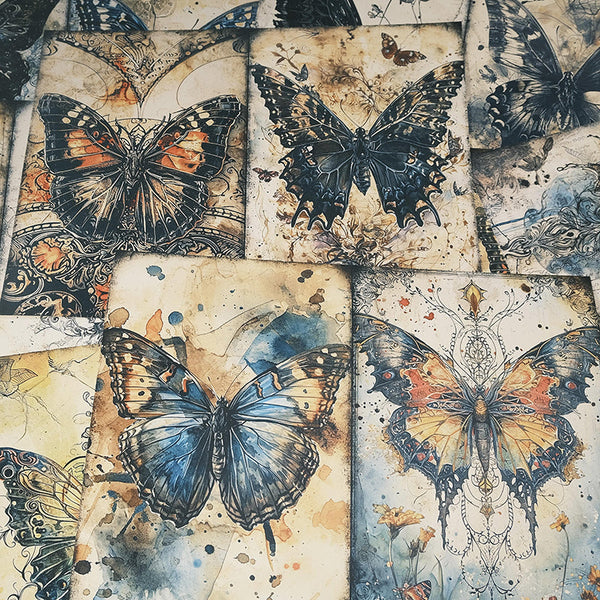 10 piezas de papel de fondo con diseño de mariposa misteriosa vintage