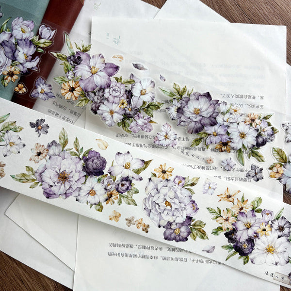 6cm*100cm Purple rhyme Die Cutting Washi/PET/Shell Light PET Tape