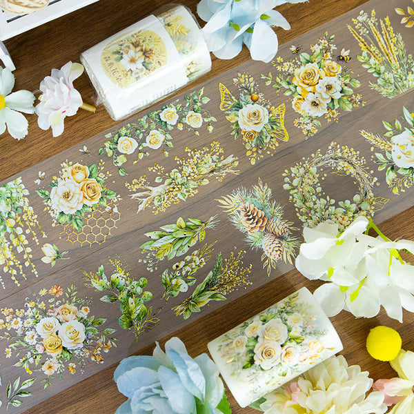 Forest themed flowers Fog Gold Stamping PET Tape