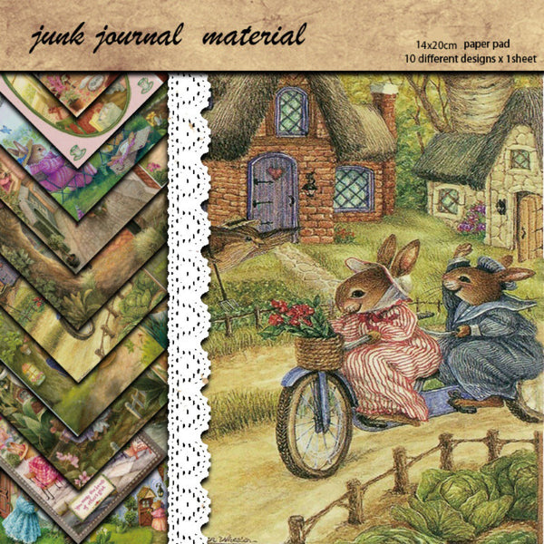 10PCS Retro rabbit material paper