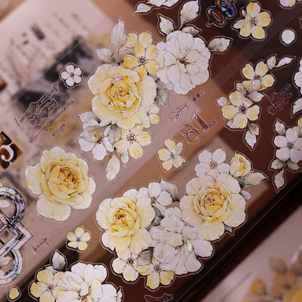 Whole Roll 5.5cm*6m Yellow rose Die Cutting Washi/PET/Shell Light PET Tape