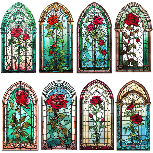 20PCS Vintage red rose glass window sticker