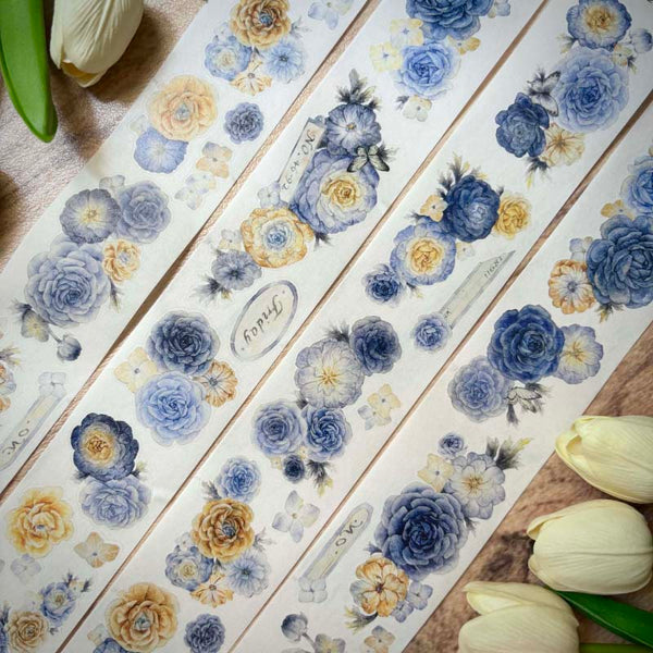 5cm*100cm Blues flower Die Cutting Washi/PET Tape