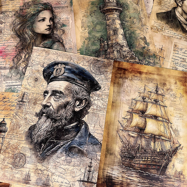 8PCS Nautical captain background paper