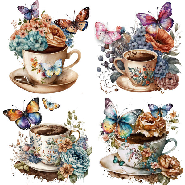 16 pegatinas de café con forma de mariposa 