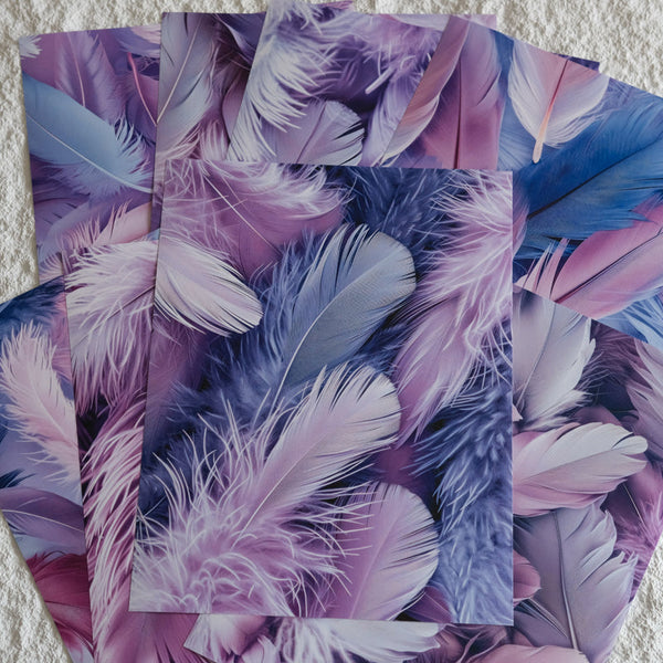 8PCS Dreamy purple feather background paper