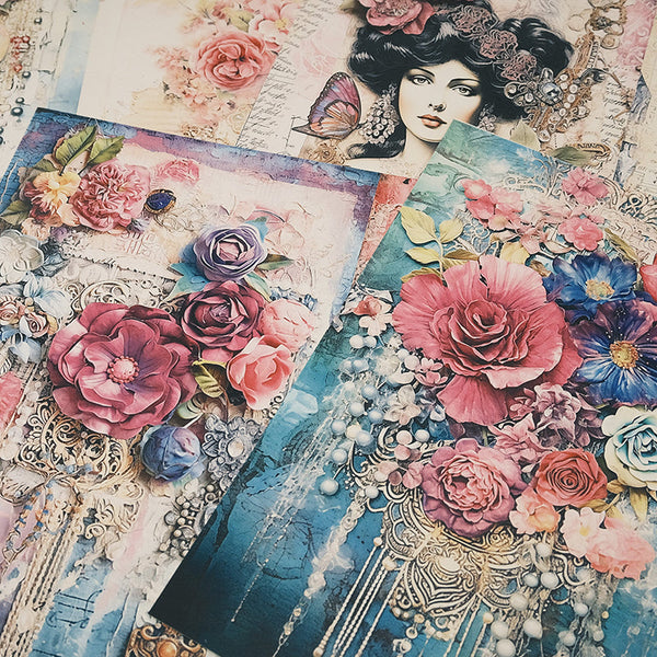 10 piezas de papel de fondo con flores victorianas bohemias