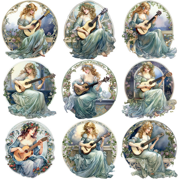 12PCS Guitar and Girl sticker