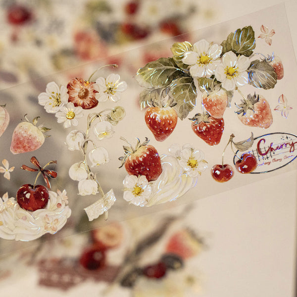 Whole Roll 5.5cm*6m Berry cherry Washi/PET/Shell Light PET Tape