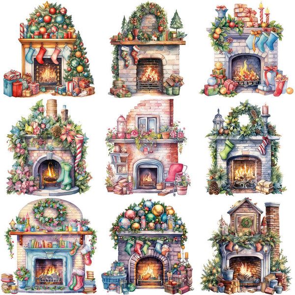 9PCS Christmas fireplace sticker