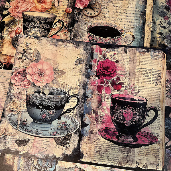 12PCS Dark afternoon tea background paper