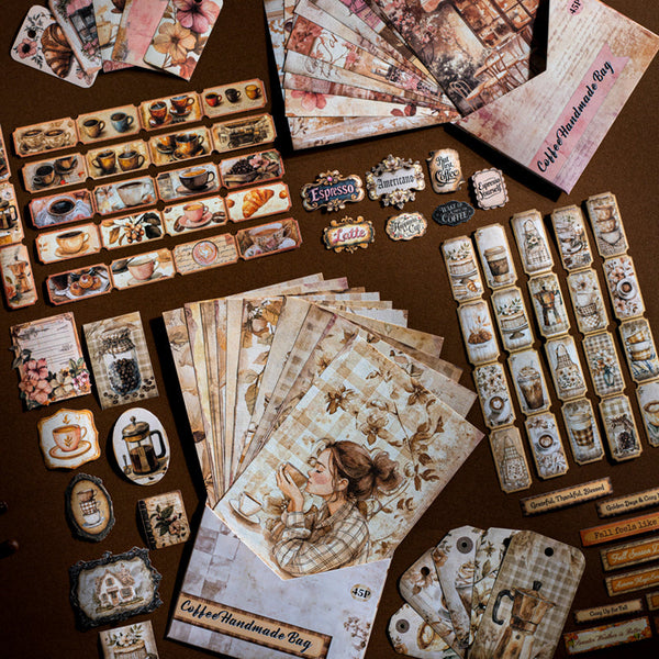 45PCS Coffee handmade bag series material paper set