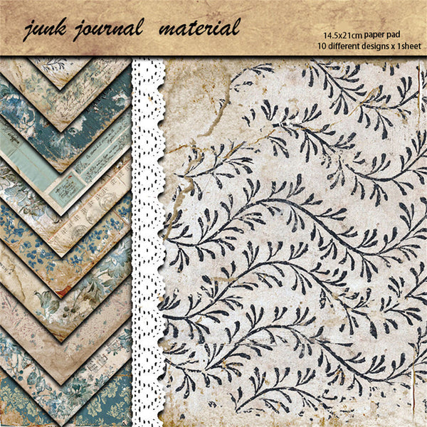 10PCS Blue floral material paper