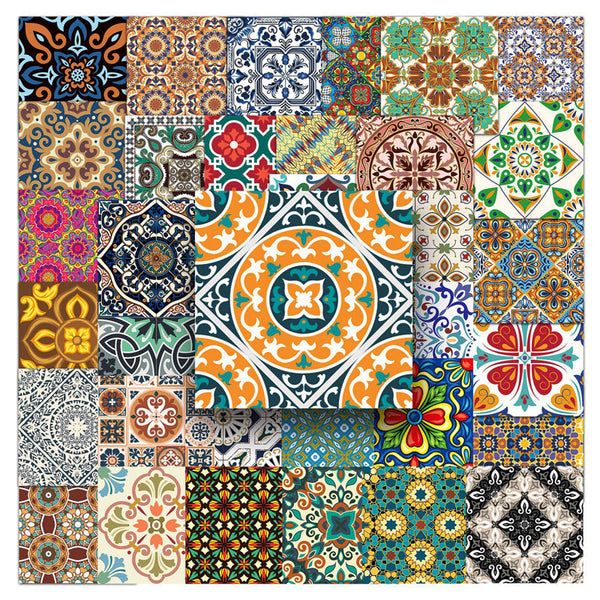 50PCS Retro floral tiles Sticker