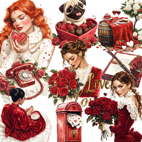 20PCS Red Rose Girl sticker